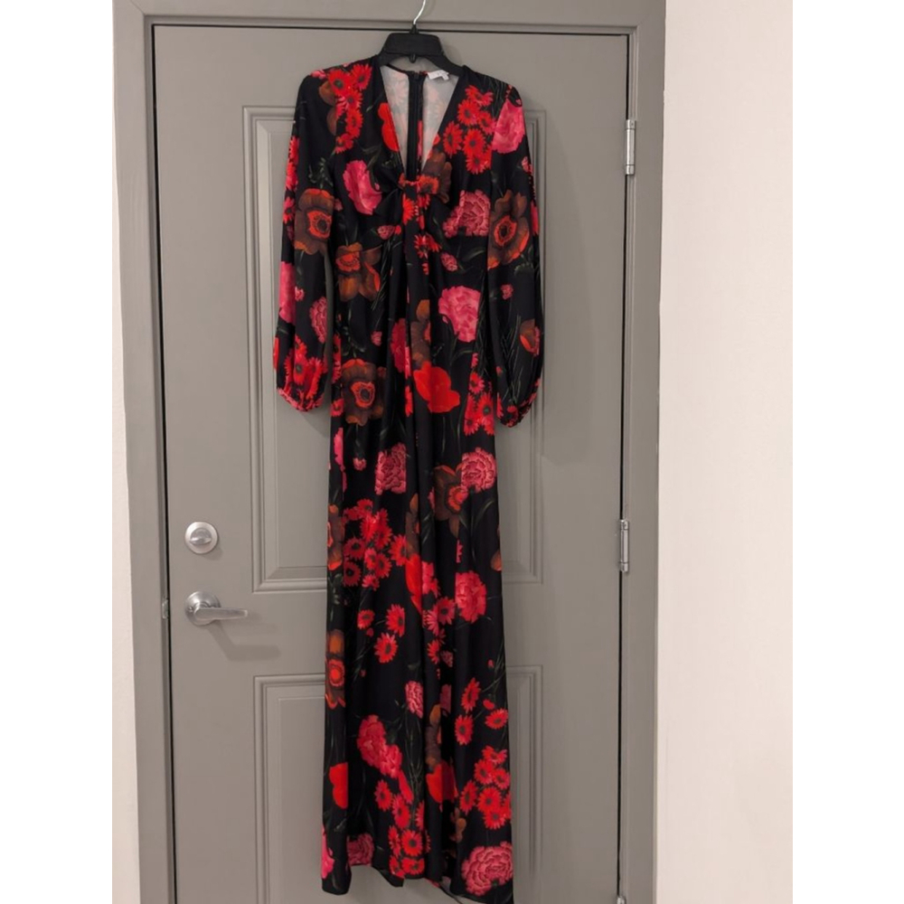 Women's Pearl by Lela Rose Black Red Floral Maxi Dress Size 2